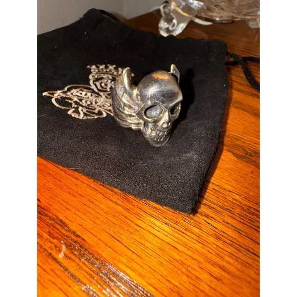 King Baby Sterling Silver Winged Skull Ring Men's Size 10 Statement Punk Rock - Picture 5 of 6